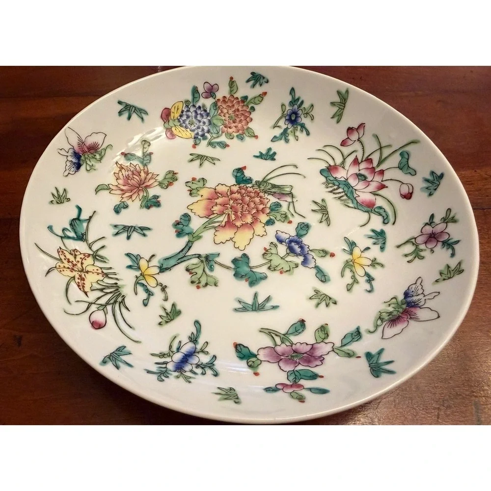 Vintage ACF Japanese Porcelain Ware Plate Decorated in Hong Kong Flowers Insects